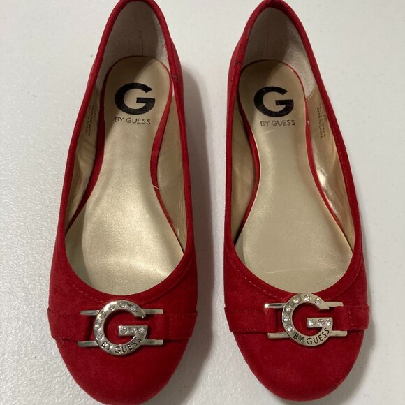 G By Guess Ballet Flats Shoes Slip on G Buckle Logo Red Suede Size 6.5 - Picture 1 of 9